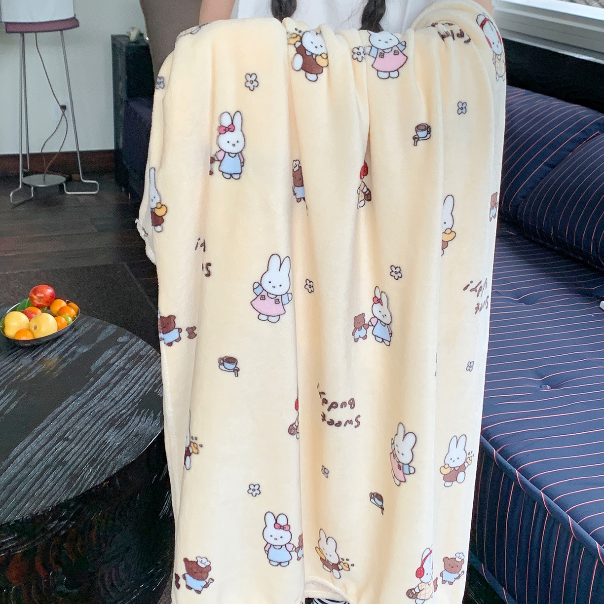 91家纺网 家纺一手货源 找家纺 桃喜 2026新款330g双面印花牛奶绒毛毯毯子 奶黄元气兔兔