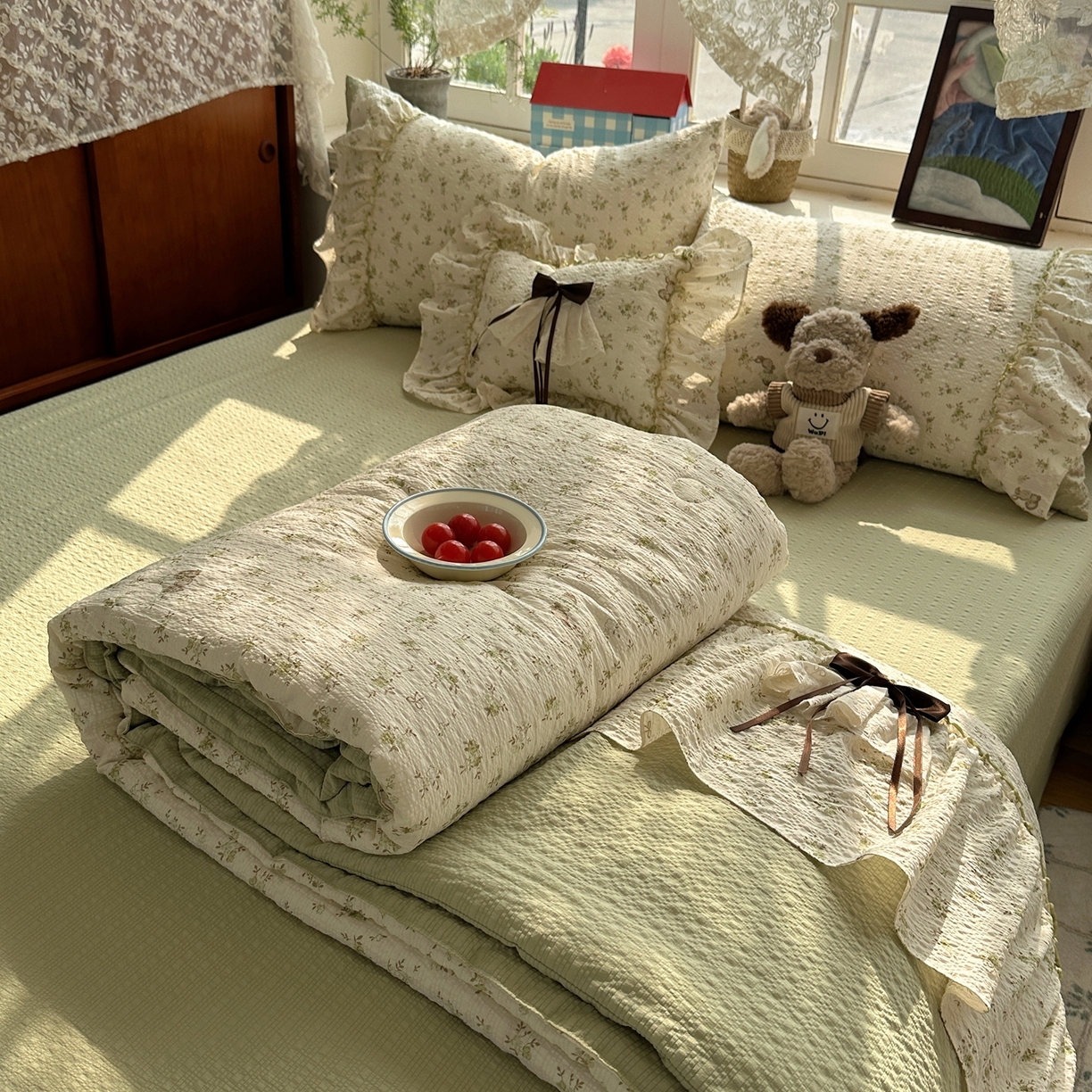 91家纺网 家纺一手货源 找家纺 （总）栩裕纺织 2026新款提花泡芙棉立体花边简约韩系夏被-夏被三件套四件套