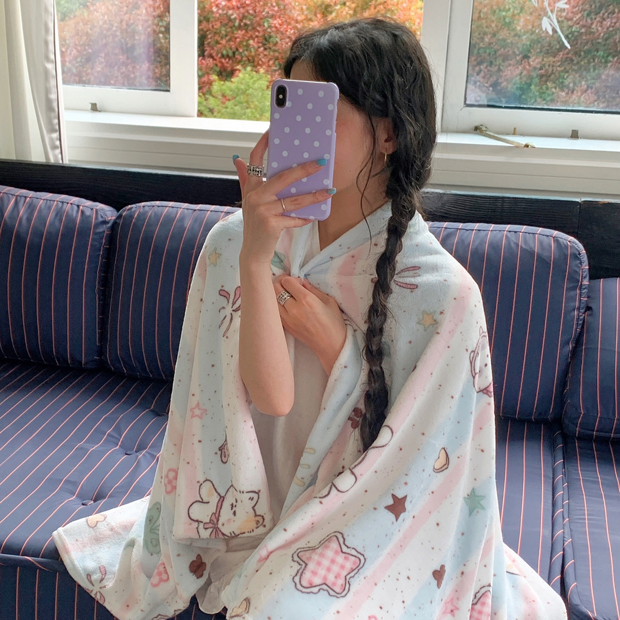 91家纺网 家纺一手货源 找家纺 桃喜 2026新款330g双面印花牛奶绒毛毯毯子 马卡龙猫咪