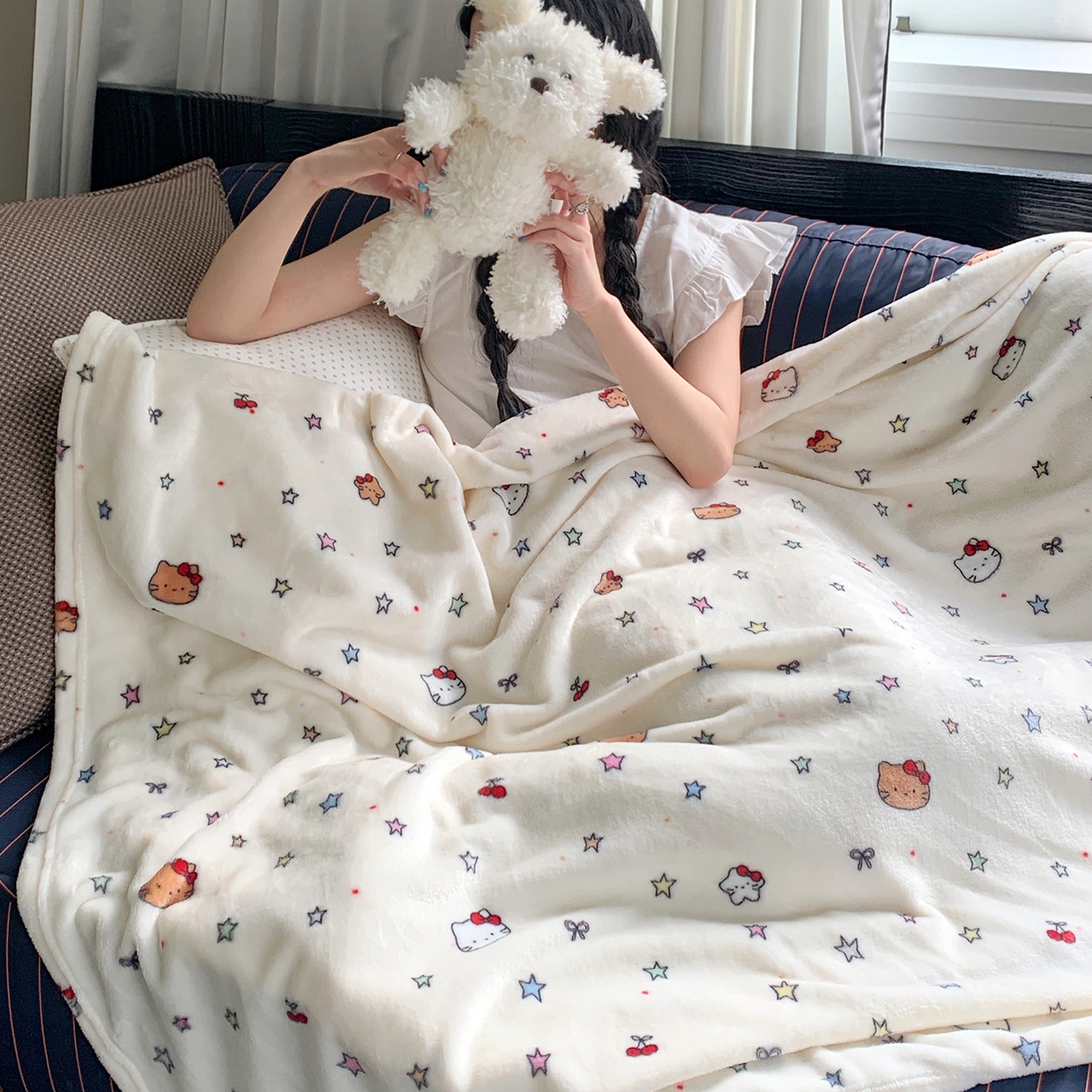 91家纺网 家纺一手货源 找家纺 桃喜 2026新款330g双面印花牛奶绒毛毯毯子 星星猫咪