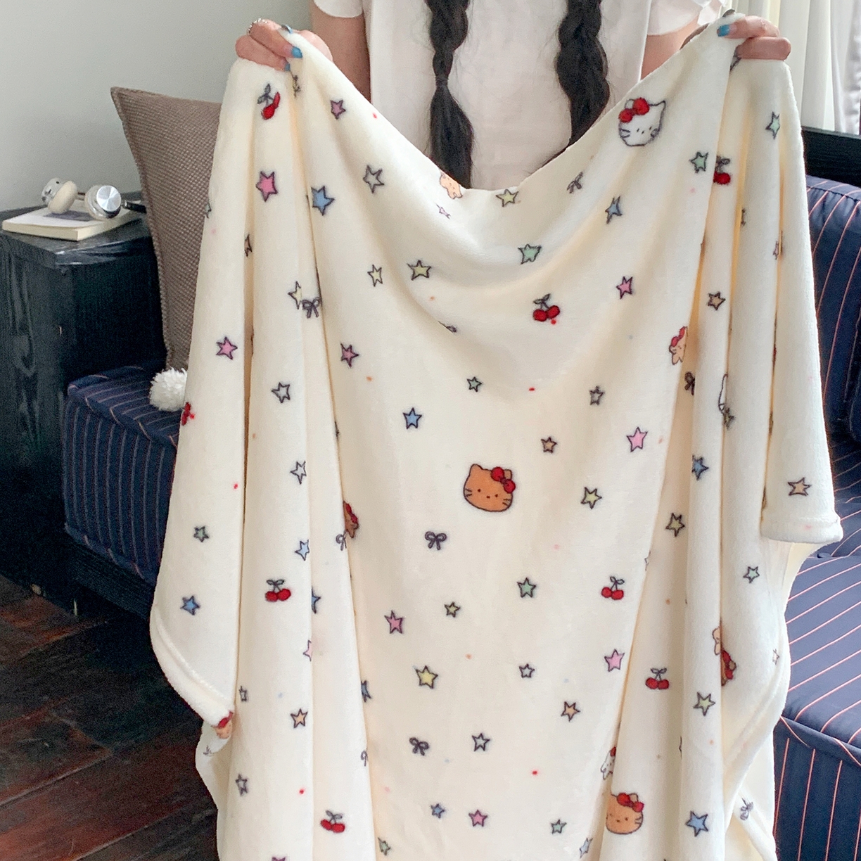 91家纺网 家纺一手货源 找家纺 桃喜 2026新款330g双面印花牛奶绒毛毯毯子 星星猫咪