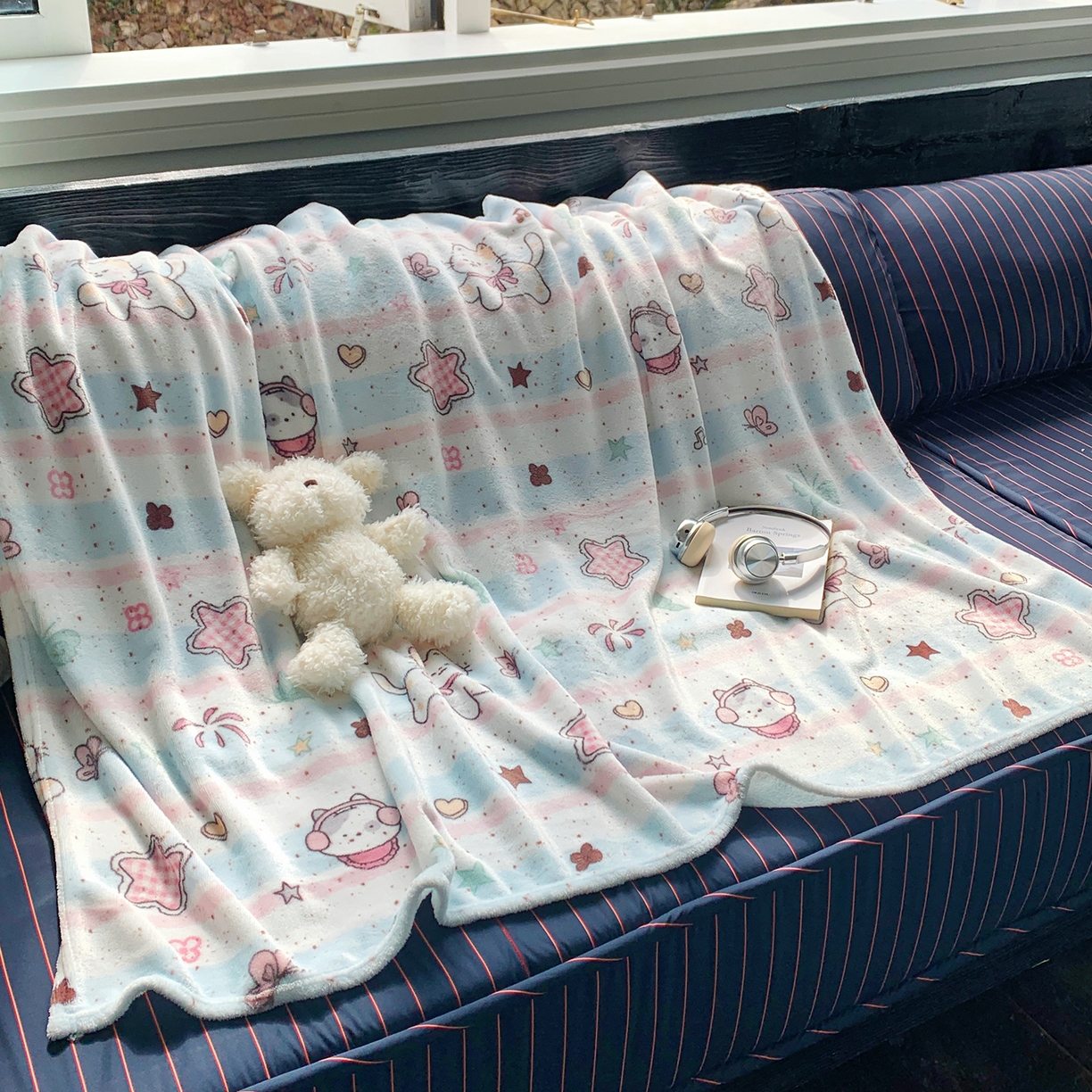 91家纺网 家纺一手货源 找家纺 桃喜 2026新款330g双面印花牛奶绒毛毯毯子 马卡龙猫咪