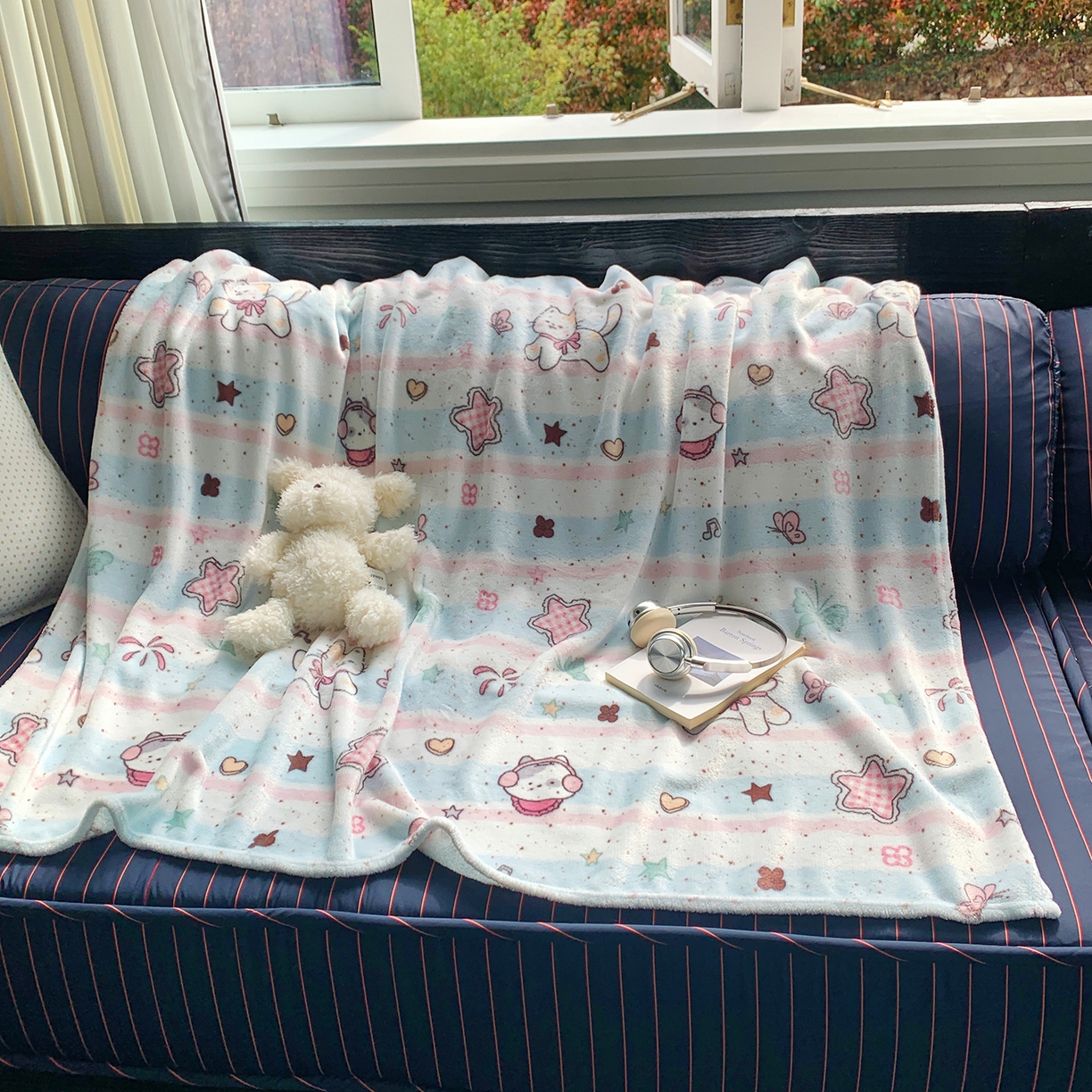 91家纺网 家纺一手货源 找家纺 桃喜 2026新款330g双面印花牛奶绒毛毯毯子 马卡龙猫咪