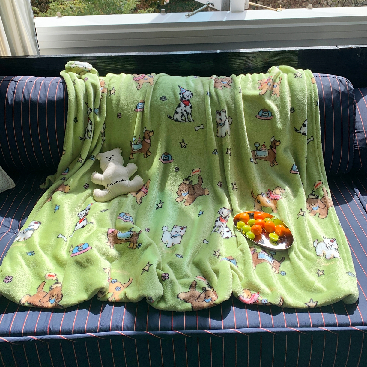 91家纺网 家纺一手货源 找家纺 桃喜 2026新款330g双面印花牛奶绒毛毯毯子 抹茶小狗日记