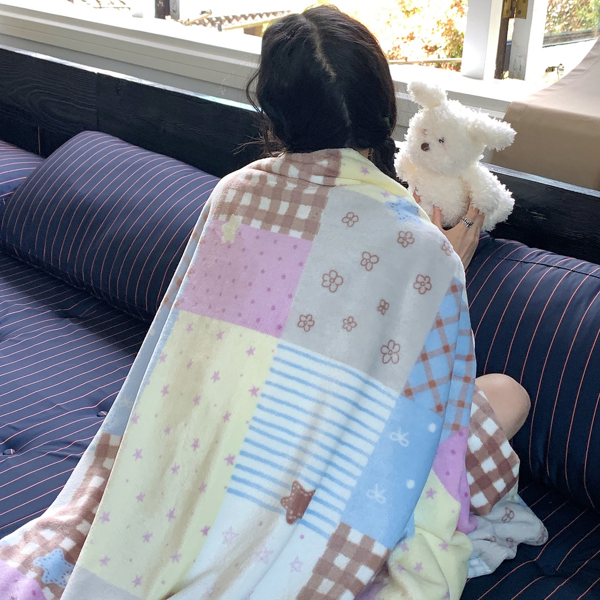 91家纺网 家纺一手货源 找家纺 桃喜 2026新款330g双面印花牛奶绒毛毯毯子 软糖拼布星星