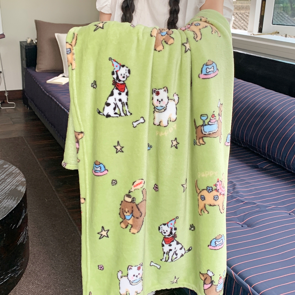 91家纺网 家纺一手货源 找家纺 桃喜 2026新款330g双面印花牛奶绒毛毯毯子 抹茶小狗日记