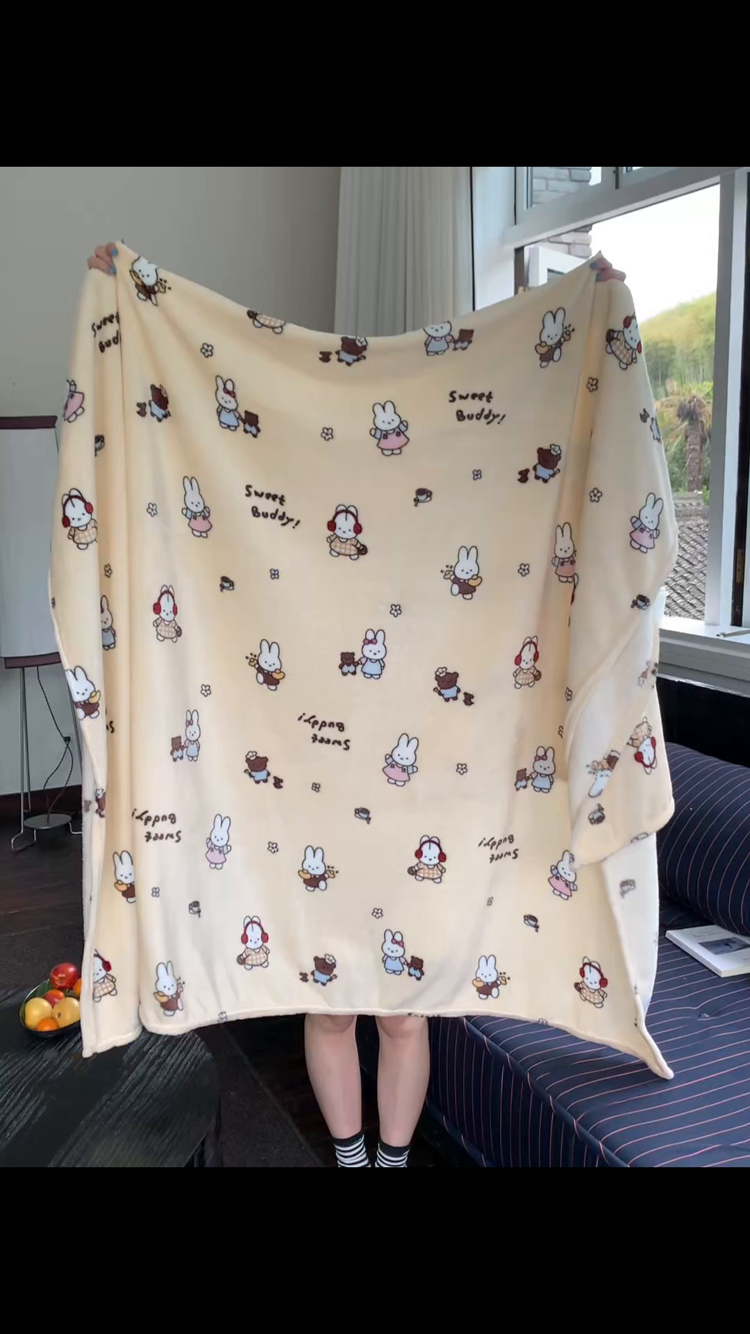 91家纺网 家纺一手货源 找家纺 桃喜 2026新款330g双面印花牛奶绒毛毯毯子 奶黄元气兔兔