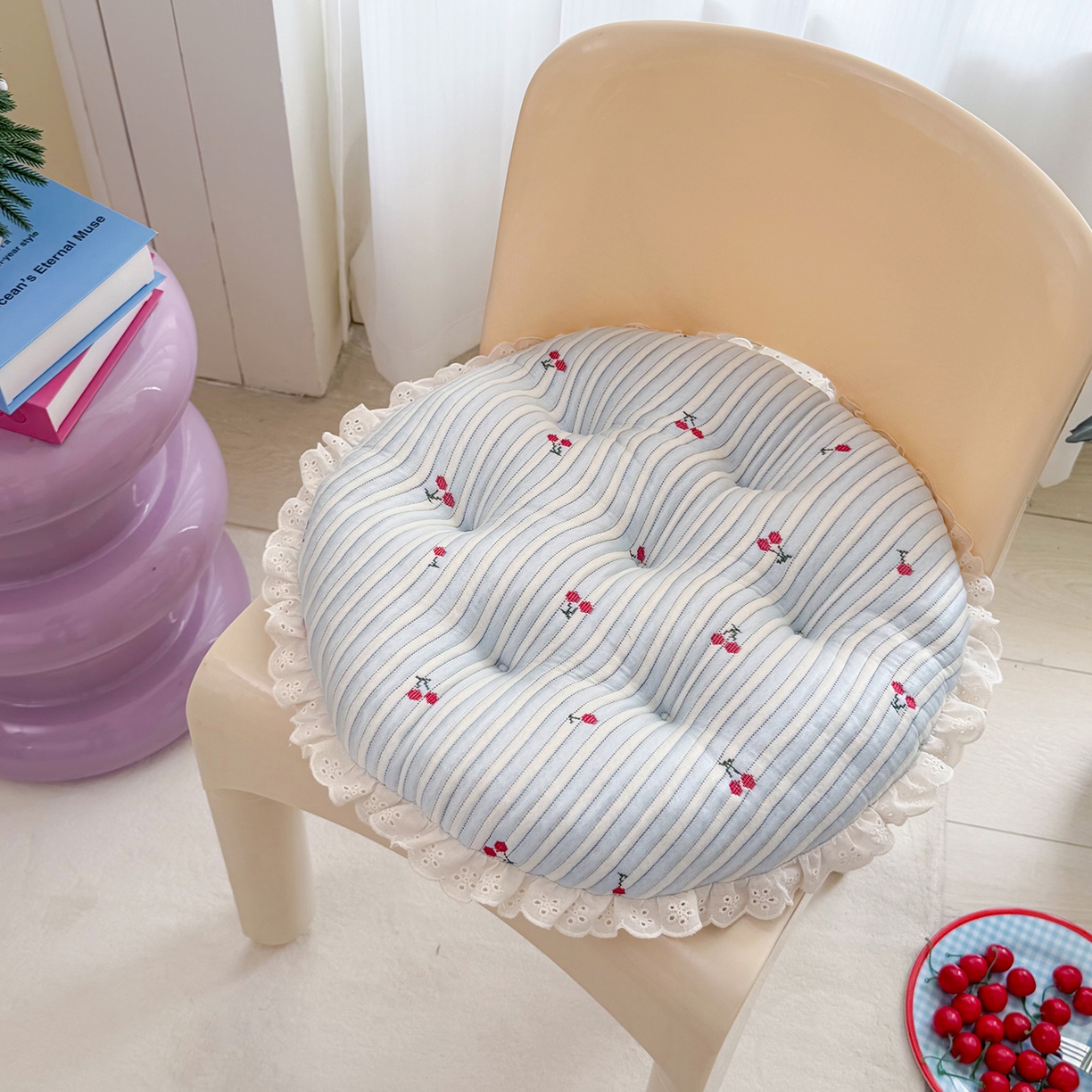 座享家 2026新款凉感两用云朵蒲团 蓝条樱桃