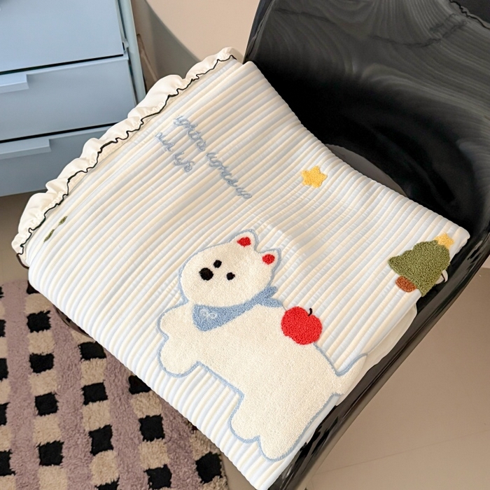 91家纺网 家纺一手货源 找家纺 （总）吾欢心 2026新款卡通绣花高克重乙纶PE凉席席子三件套床裙款