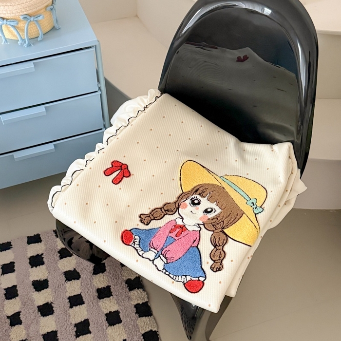 91家纺网 家纺一手货源 找家纺 吾欢心 2026新款卡通绣花高克重乙纶PE凉席席子三件套床裙款 组合图仅供展示不可下单