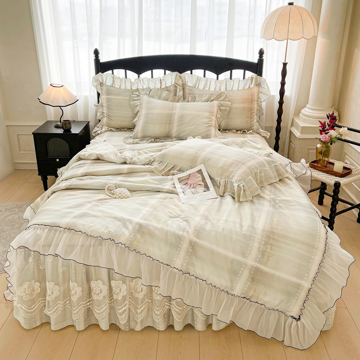 91家纺网 家纺一手货源 找家纺 （总）宜凡家纺 2026新款全棉数码印花夏被床裙四件套④号系列