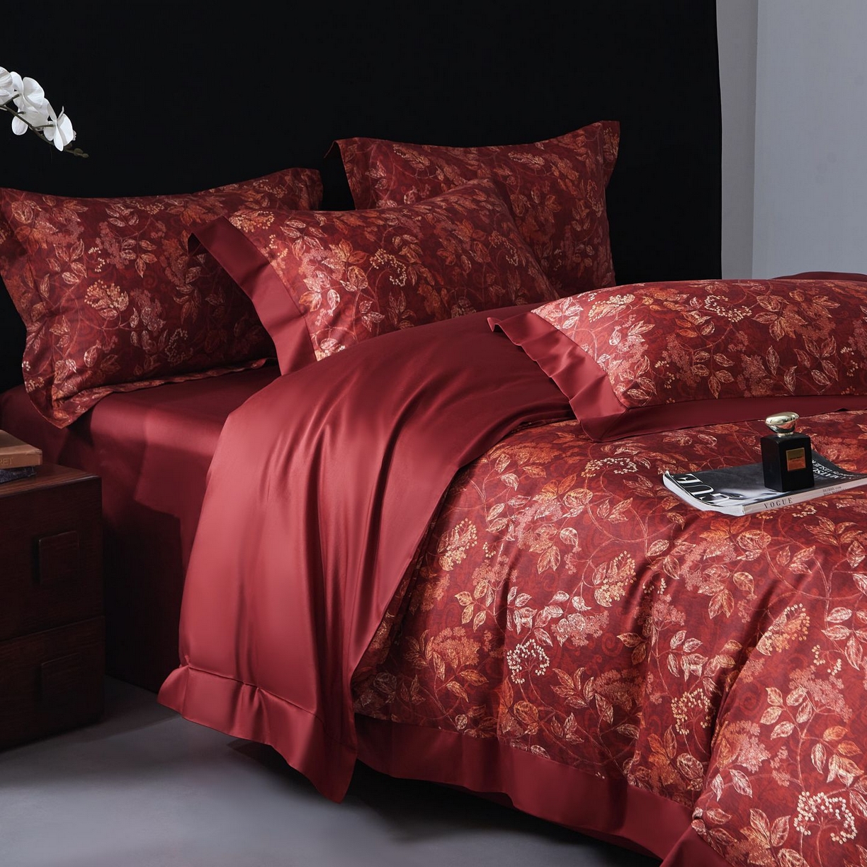 91家纺网 家纺一手货源 找家纺 南通朵美纺织品有限公司 2026新款100支天丝棉系列四件套 繁花似锦（红）