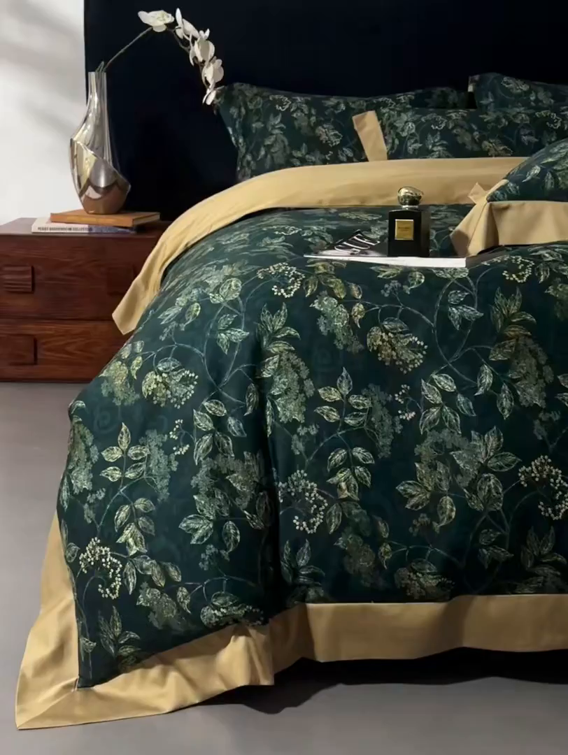 91家纺网 家纺一手货源 找家纺 南通朵美纺织品有限公司 2026新款100支天丝棉系列四件套 繁花似锦（绿）