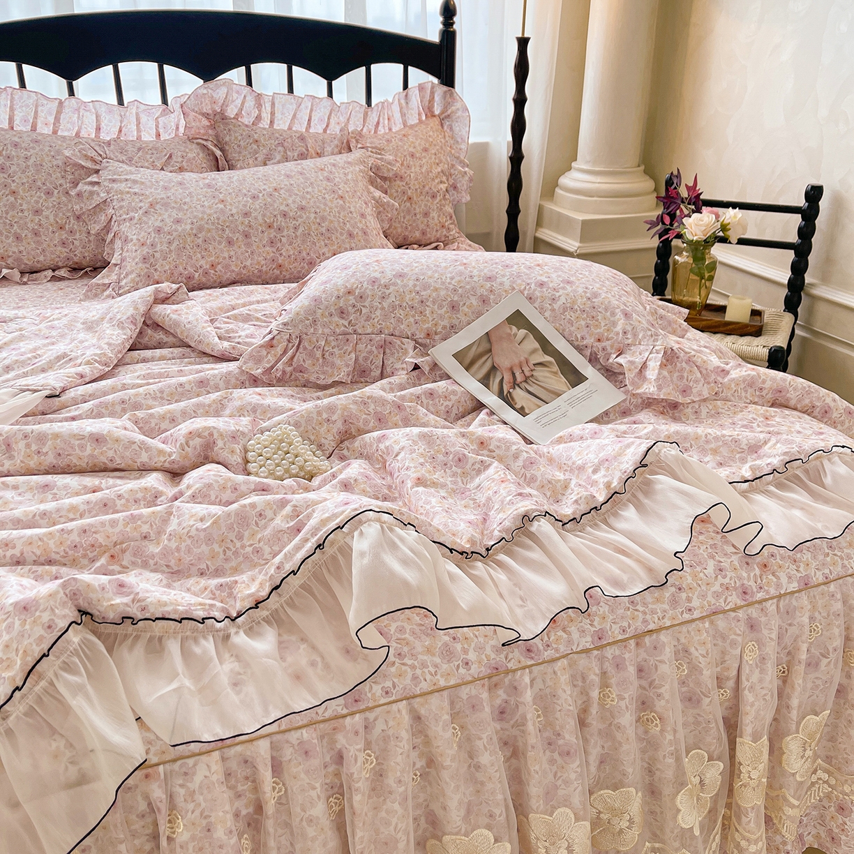 91家纺网 家纺一手货源 找家纺 宜凡家纺 2026新款全棉数码印花夏被床裙四件套④号系列 醒春集