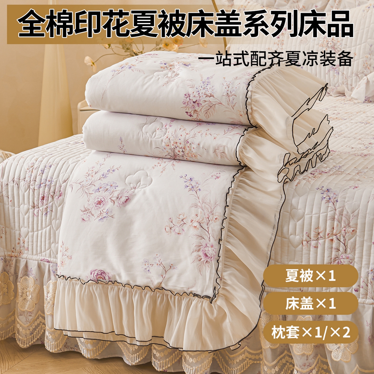 91家纺网 家纺一手货源 找家纺 （总）宜凡家纺 2026新款全棉数码印花夏被床盖四件套④号系列