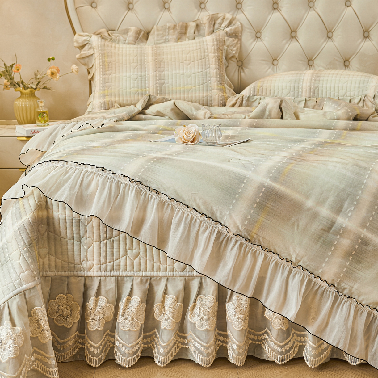 91家纺网 家纺一手货源 找家纺 宜凡家纺 2026新款全棉数码印花夏被床盖四件套④号系列 光之羽 绿