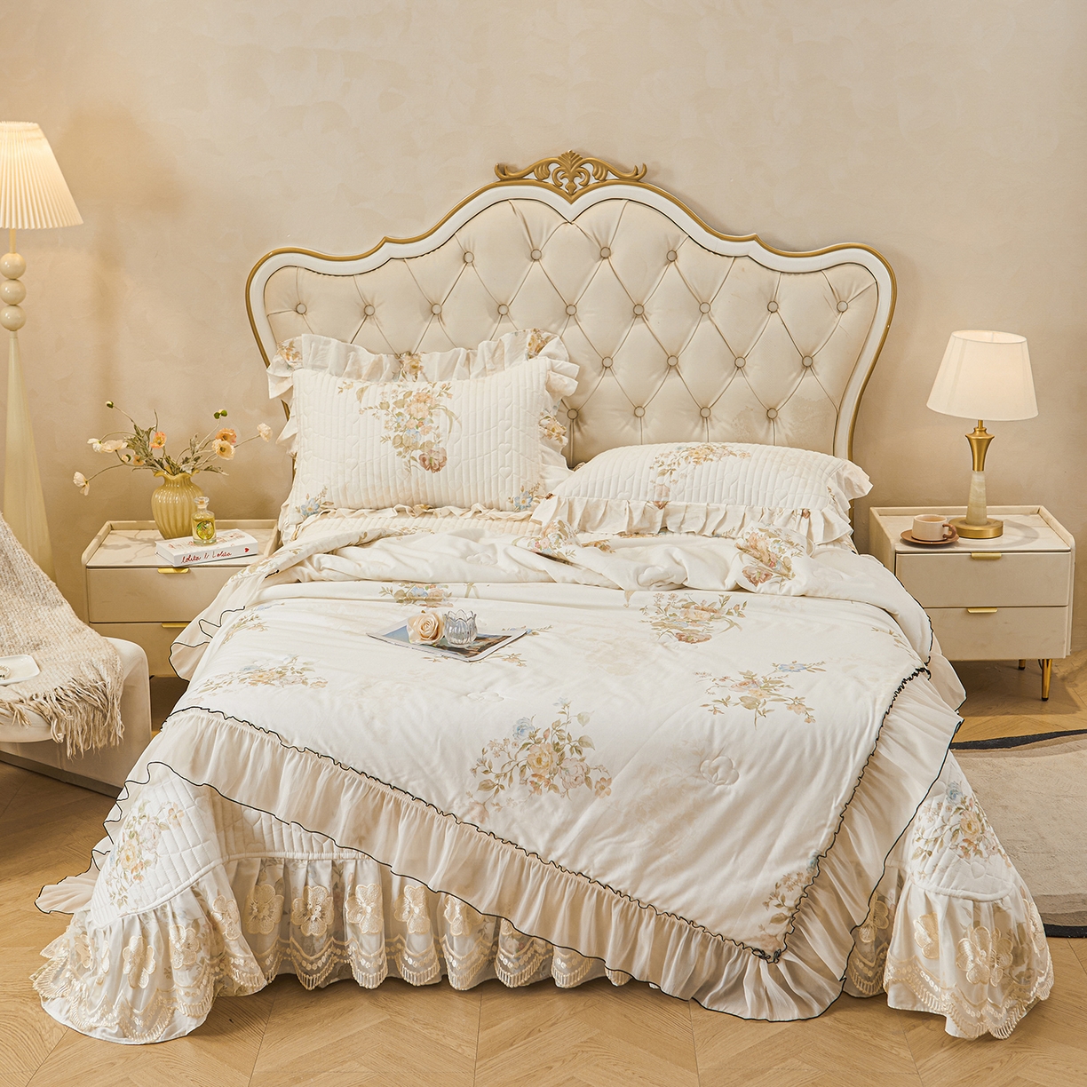 91家纺网 家纺一手货源 找家纺 宜凡家纺 2026新款全棉数码印花夏被床盖四件套④号系列 轻悠花梦