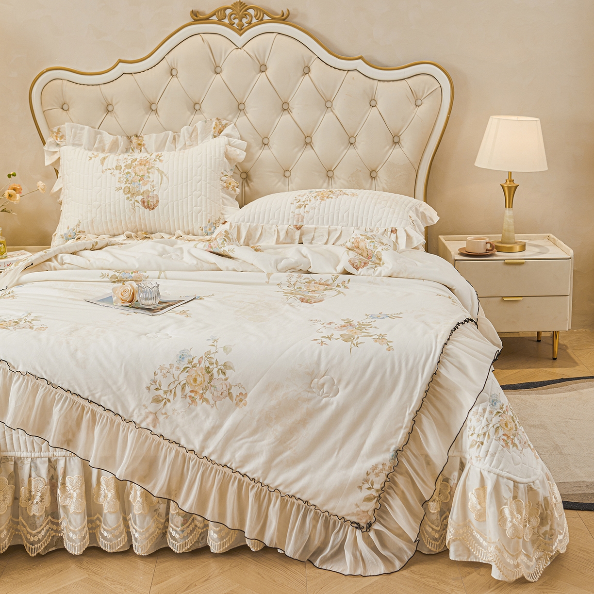 91家纺网 家纺一手货源 找家纺 宜凡家纺 2026新款全棉数码印花夏被床盖四件套④号系列 轻悠花梦