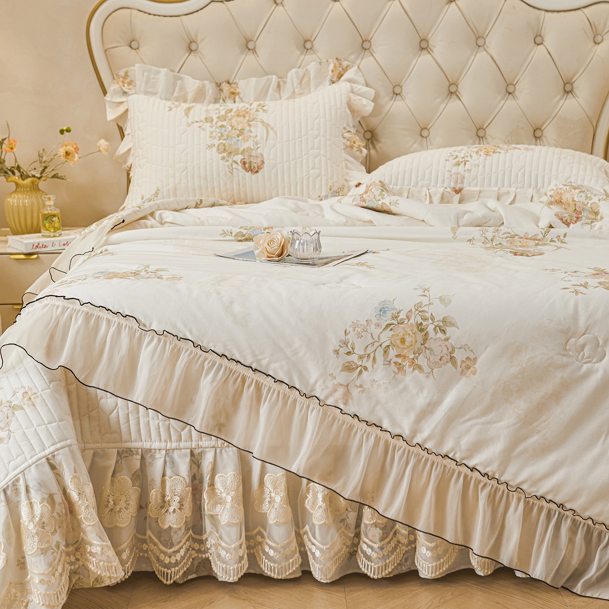 91家纺网 家纺一手货源 找家纺 宜凡家纺 2026新款全棉数码印花夏被床盖四件套④号系列 轻悠花梦