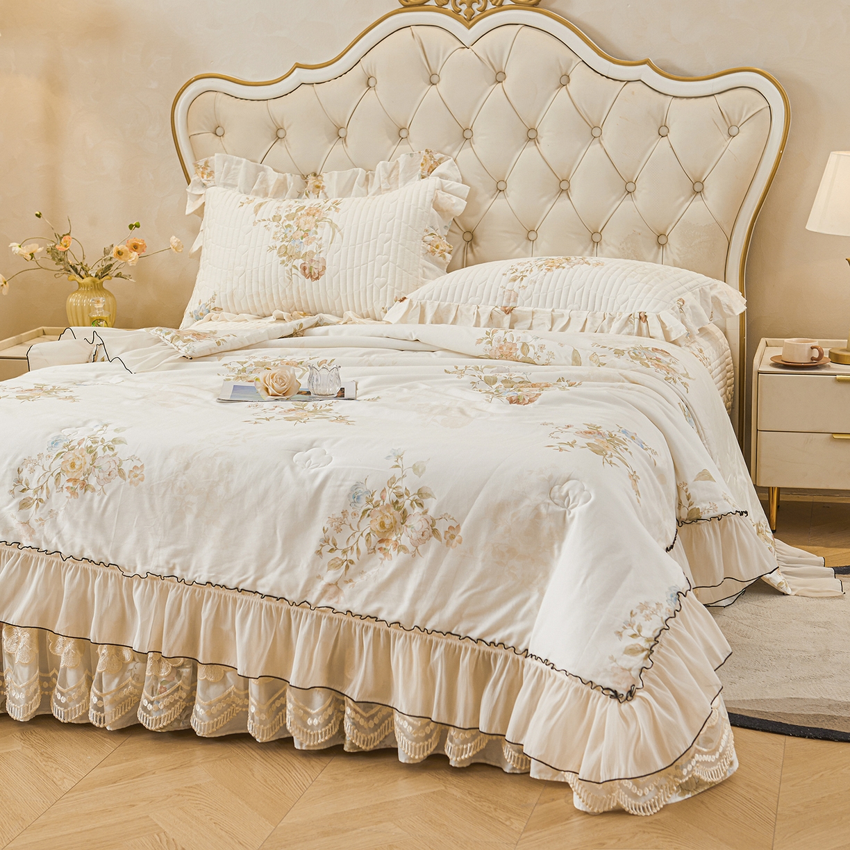 91家纺网 家纺一手货源 找家纺 宜凡家纺 2026新款全棉数码印花夏被床盖四件套④号系列 轻悠花梦