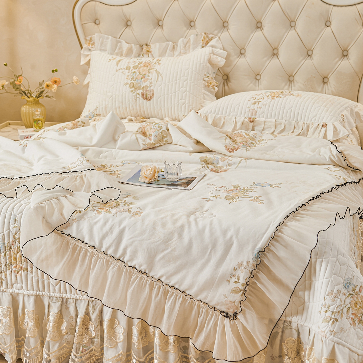 91家纺网 家纺一手货源 找家纺 宜凡家纺 2026新款全棉数码印花夏被床盖四件套④号系列 轻悠花梦