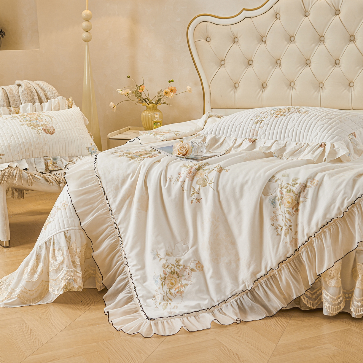 91家纺网 家纺一手货源 找家纺 宜凡家纺 2026新款全棉数码印花夏被床盖四件套④号系列 轻悠花梦