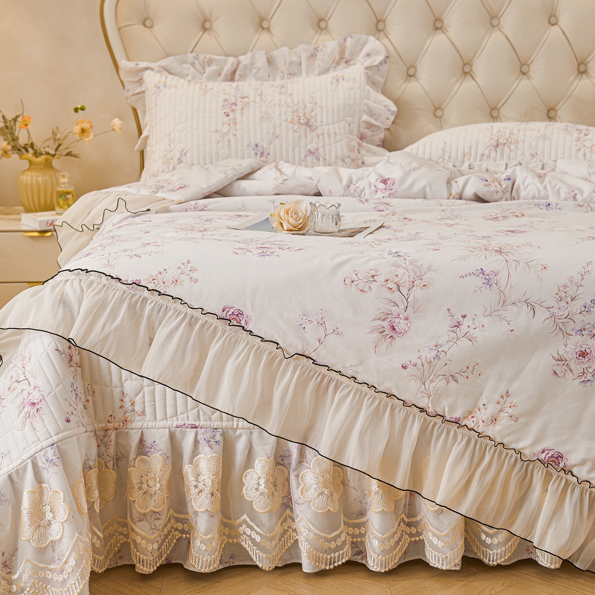 91家纺网 家纺一手货源 找家纺 宜凡家纺 2026新款全棉数码印花夏被床盖四件套④号系列 悦色