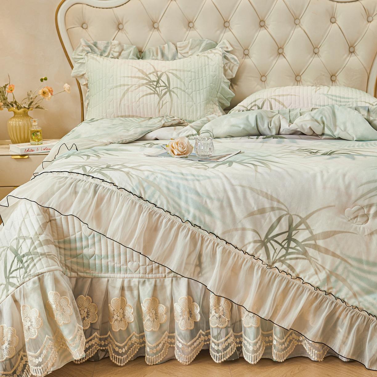 91家纺网 家纺一手货源 找家纺 宜凡家纺 2026新款全棉数码印花夏被床盖四件套④号系列 竹影 绿