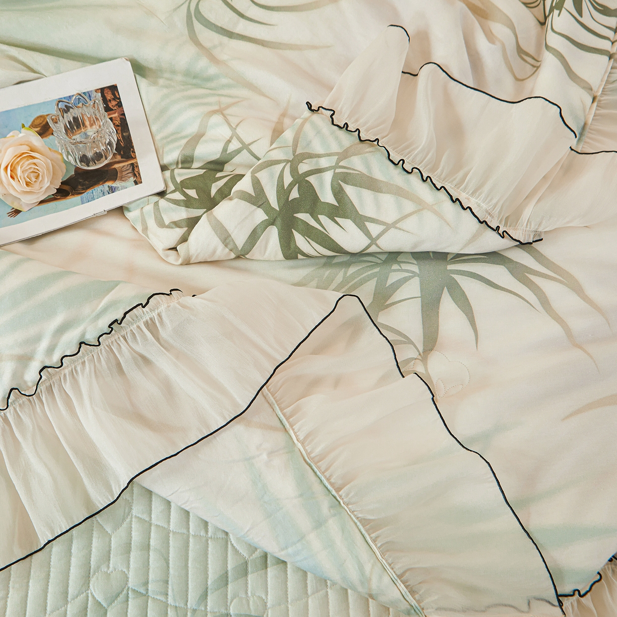 91家纺网 家纺一手货源 找家纺 宜凡家纺 2026新款全棉数码印花夏被床盖四件套④号系列 竹影 绿