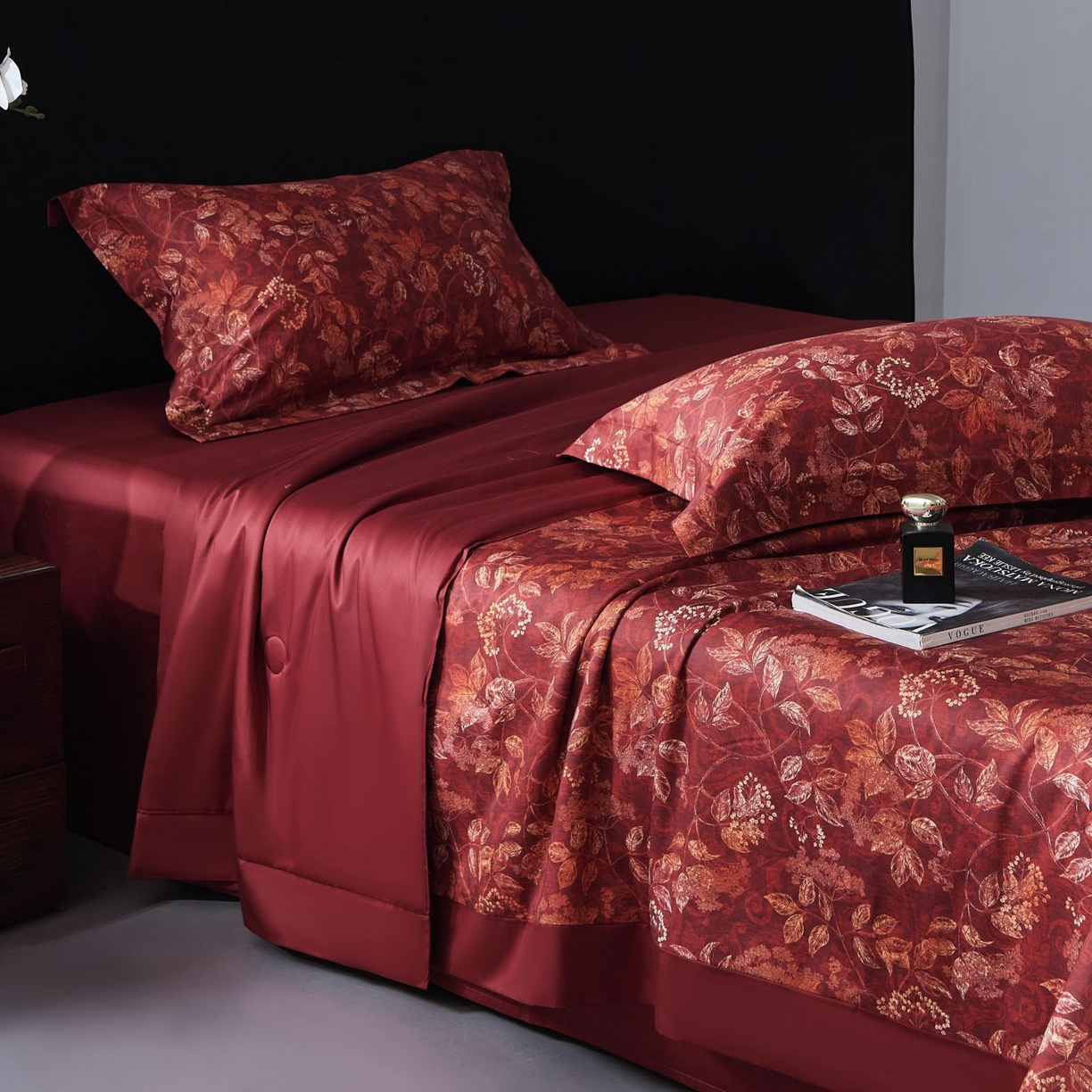 91家纺网 家纺一手货源 找家纺 南通朵美纺织品有限公司 2026新款100支天丝棉夏被四件套系列 繁花似锦（红）