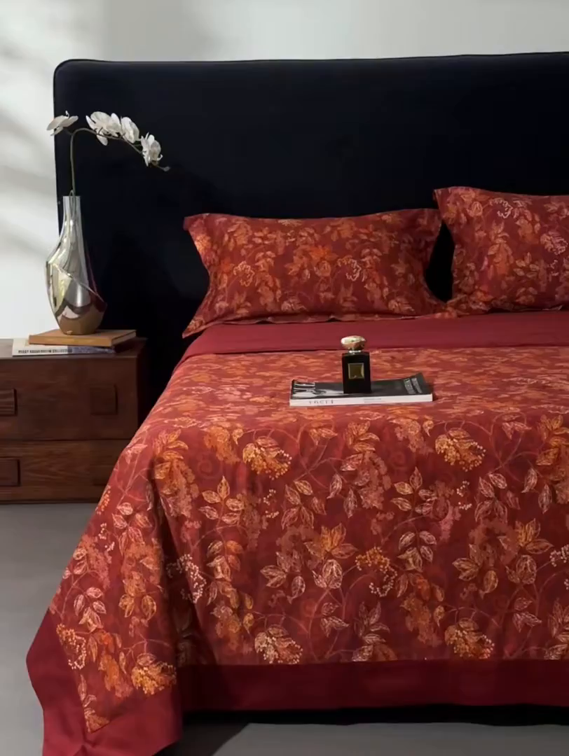 91家纺网 家纺一手货源 找家纺 南通朵美纺织品有限公司 2026新款100支天丝棉夏被四件套系列 繁花似锦（红）