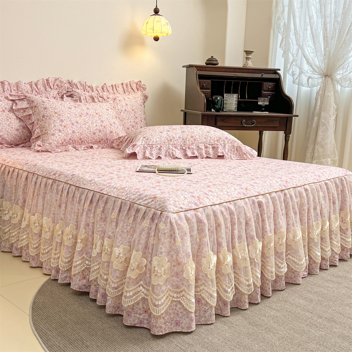 91家纺网 家纺一手货源 找家纺 宜凡家纺 2026新款全棉数码印花单床裙三件套④号系列 醒春集