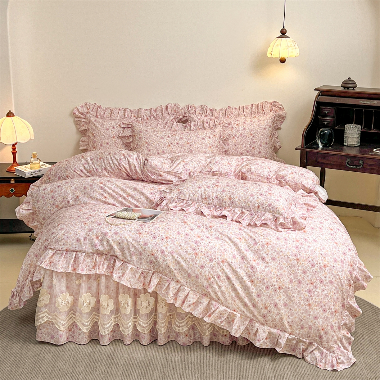 91家纺网 家纺一手货源 找家纺 宜凡家纺 2026新款全棉数码印花单床裙三件套④号系列 醒春集