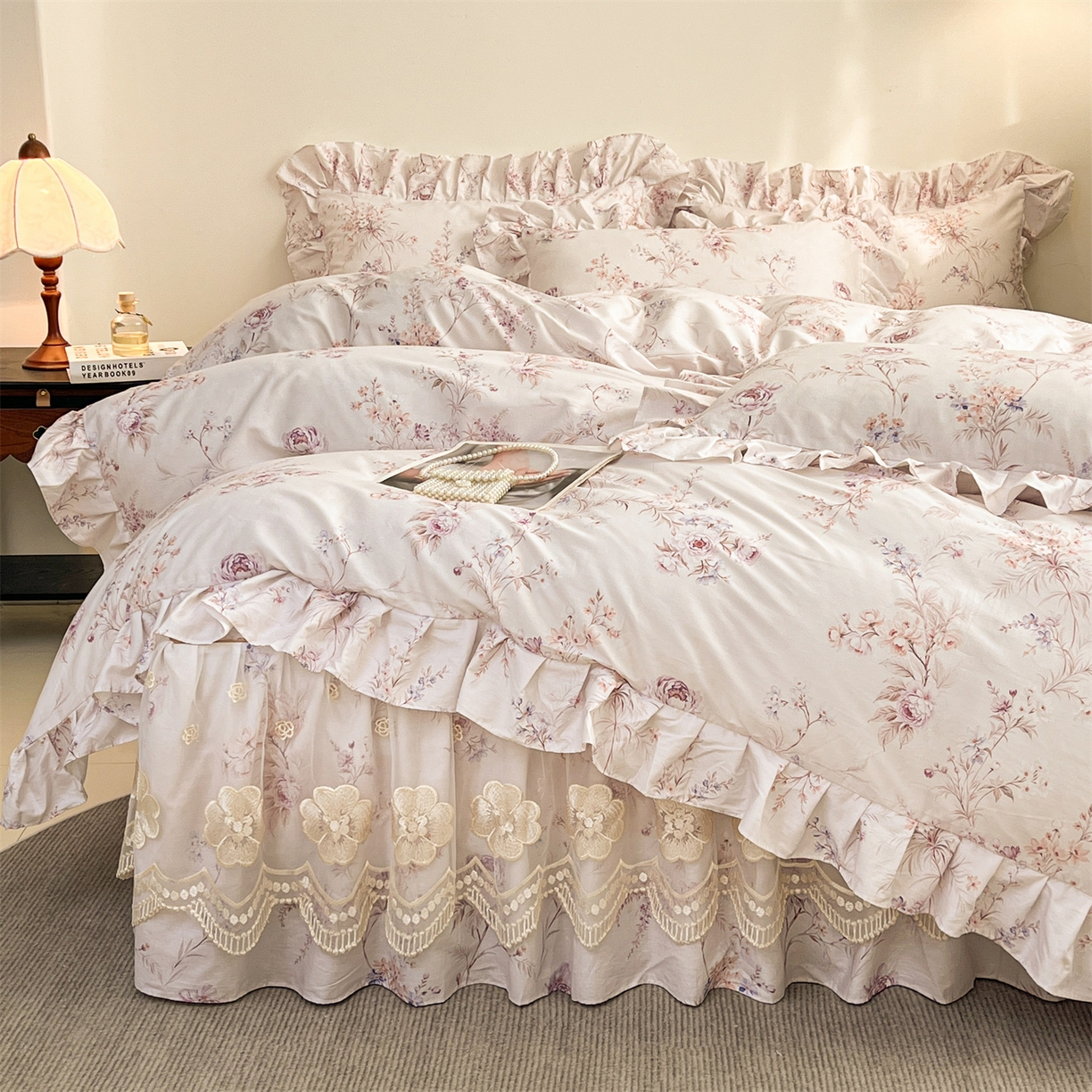 91家纺网 家纺一手货源 找家纺 宜凡家纺 2026新款全棉数码印花单床裙三件套④号系列 悦色