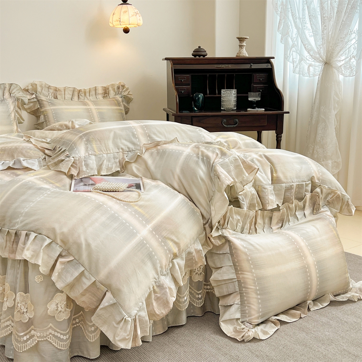 91家纺网 家纺一手货源 找家纺 （总）宜凡家纺 2026新款全棉数码印花单床裙四件套④号系列