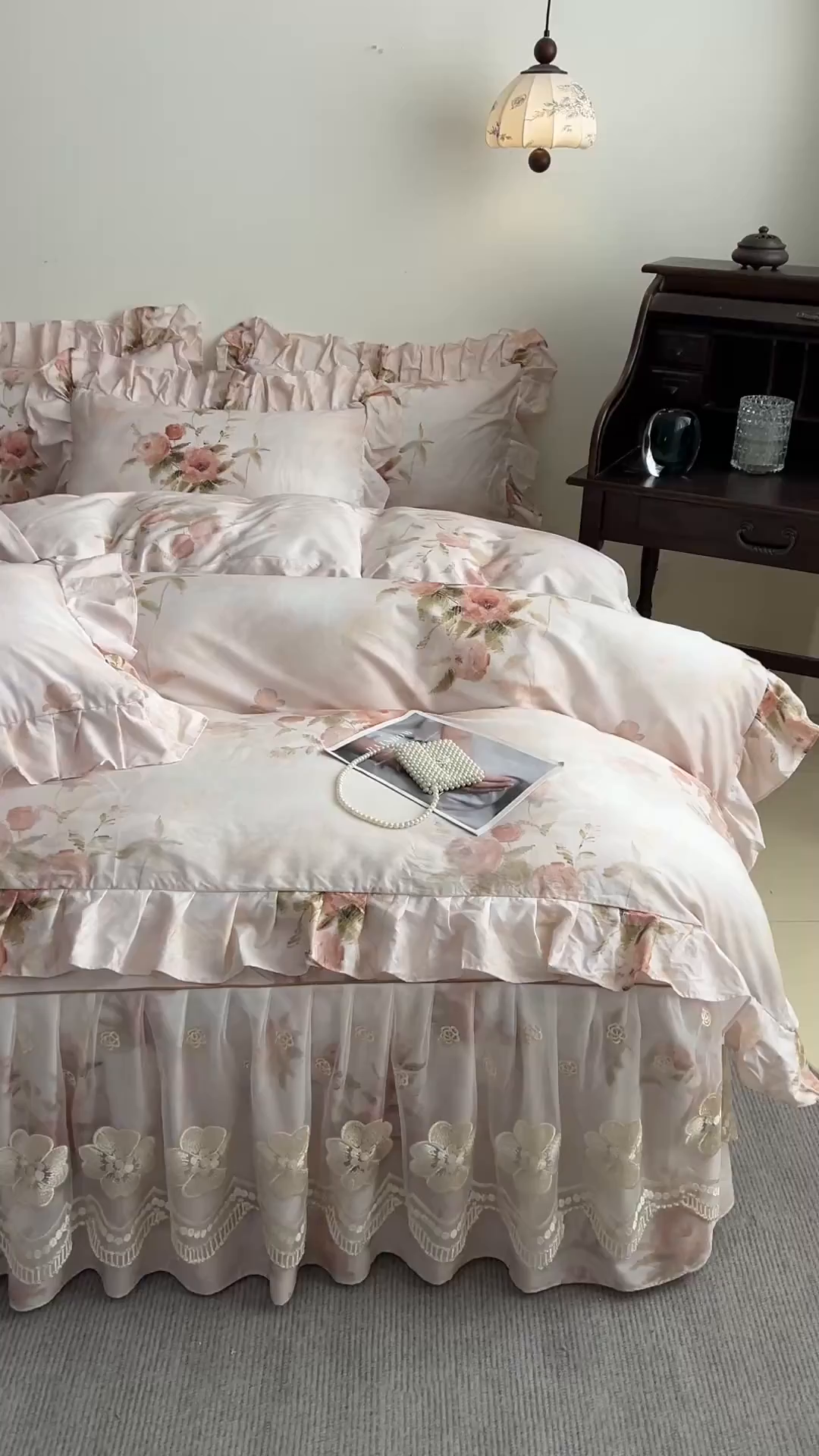 91家纺网 家纺一手货源 找家纺 宜凡家纺 2026新款全棉数码印花单床裙四件套④号系列 轻悠花梦