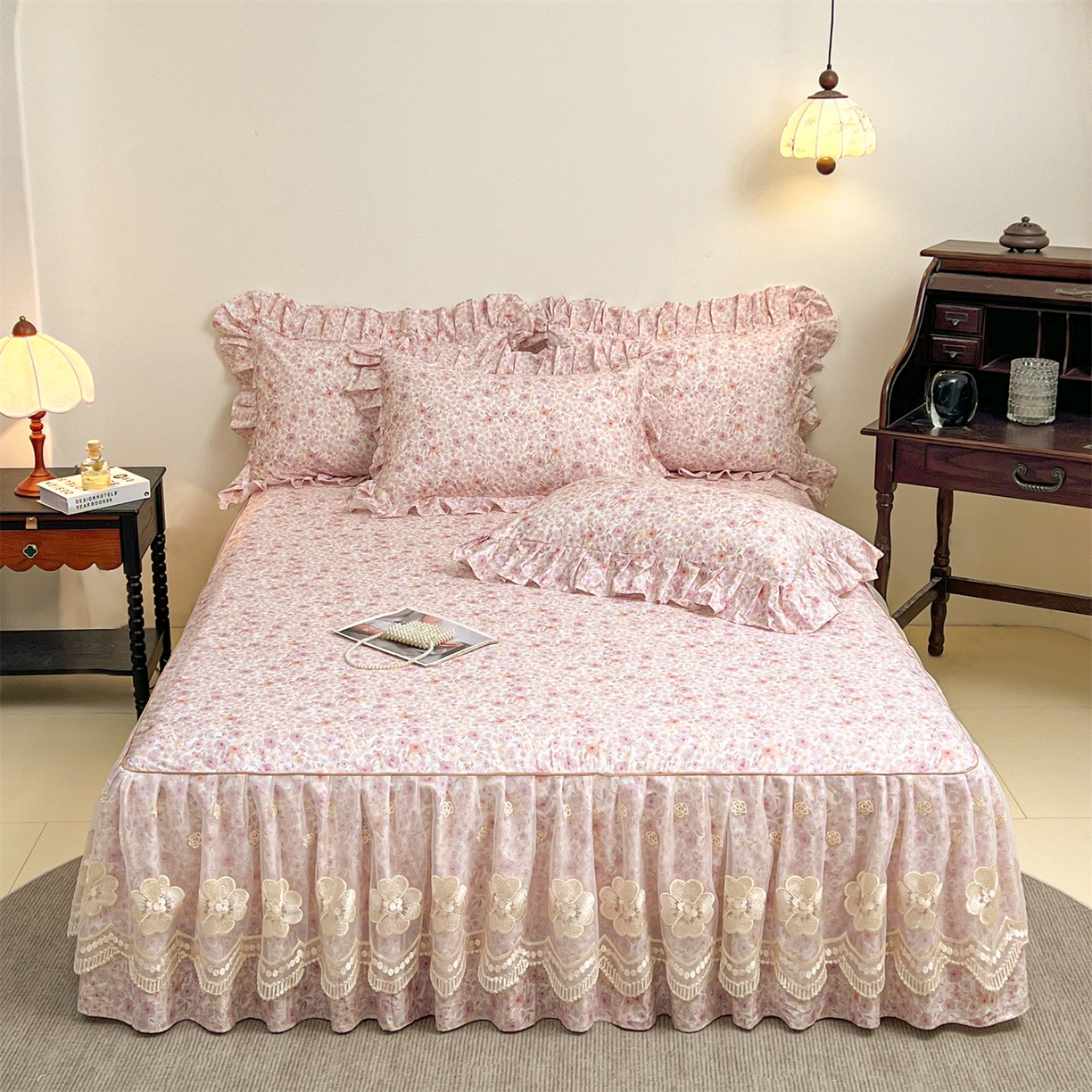 91家纺网 家纺一手货源 找家纺 宜凡家纺 2026新款全棉数码印花单床裙四件套④号系列 醒春集