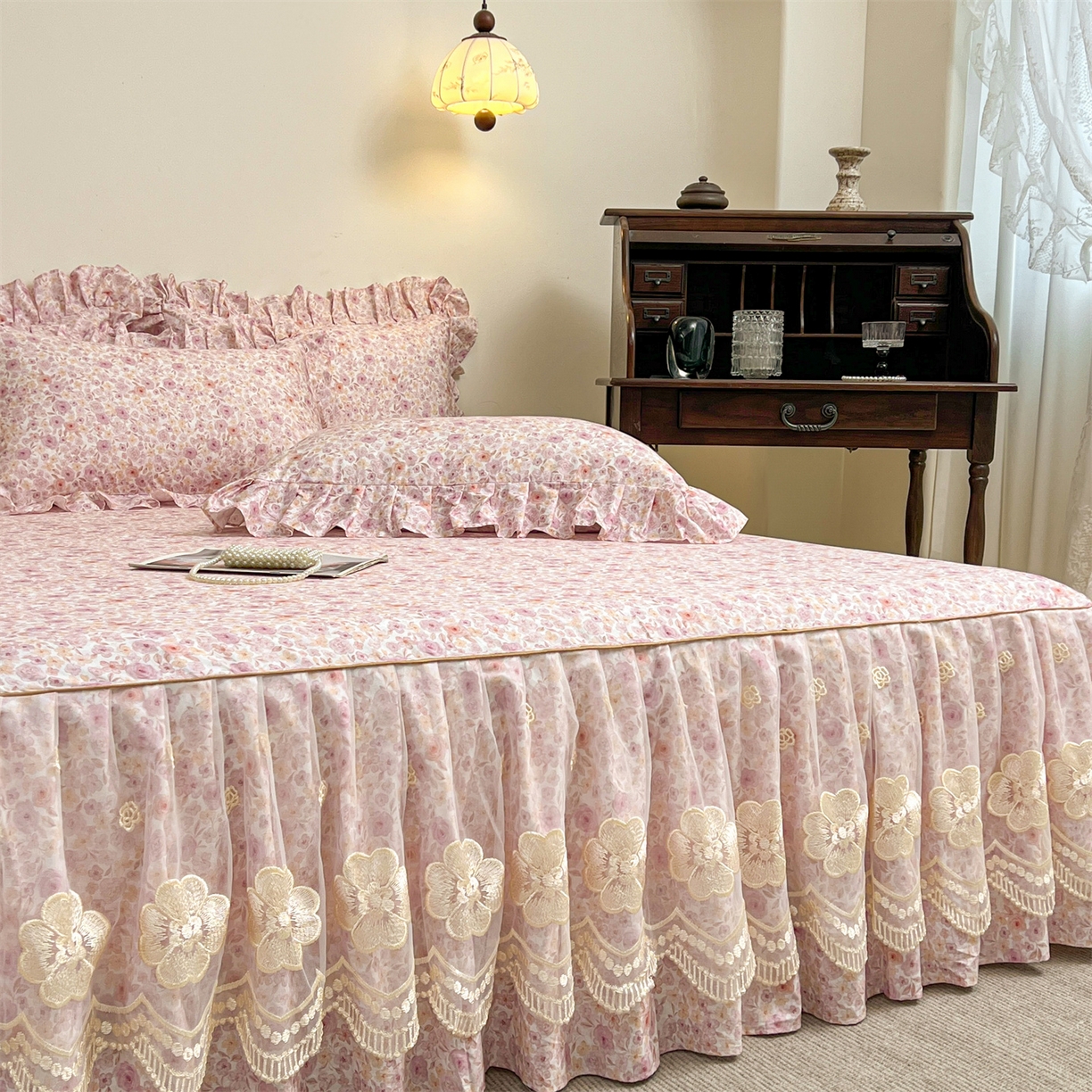 91家纺网 家纺一手货源 找家纺 宜凡家纺 2026新款全棉数码印花单床裙四件套④号系列 醒春集