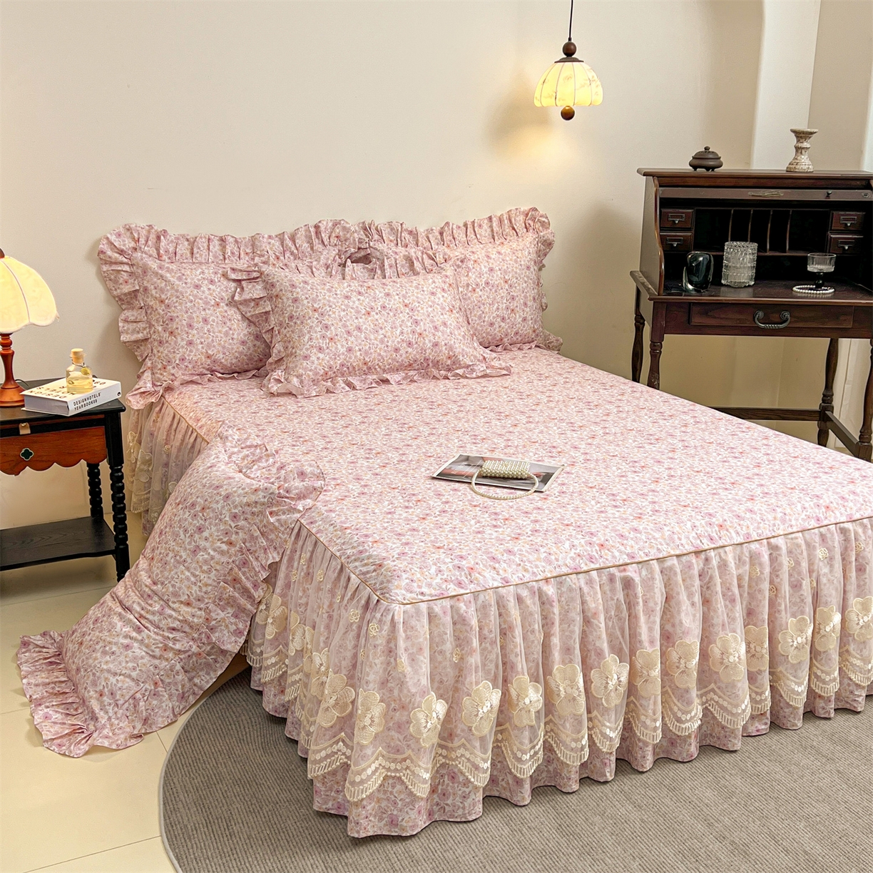 91家纺网 家纺一手货源 找家纺 宜凡家纺 2026新款全棉数码印花单床裙四件套④号系列 醒春集