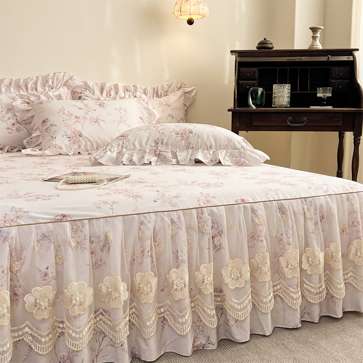 91家纺网 家纺一手货源 找家纺 宜凡家纺 2026新款全棉数码印花单床裙四件套④号系列 悦色