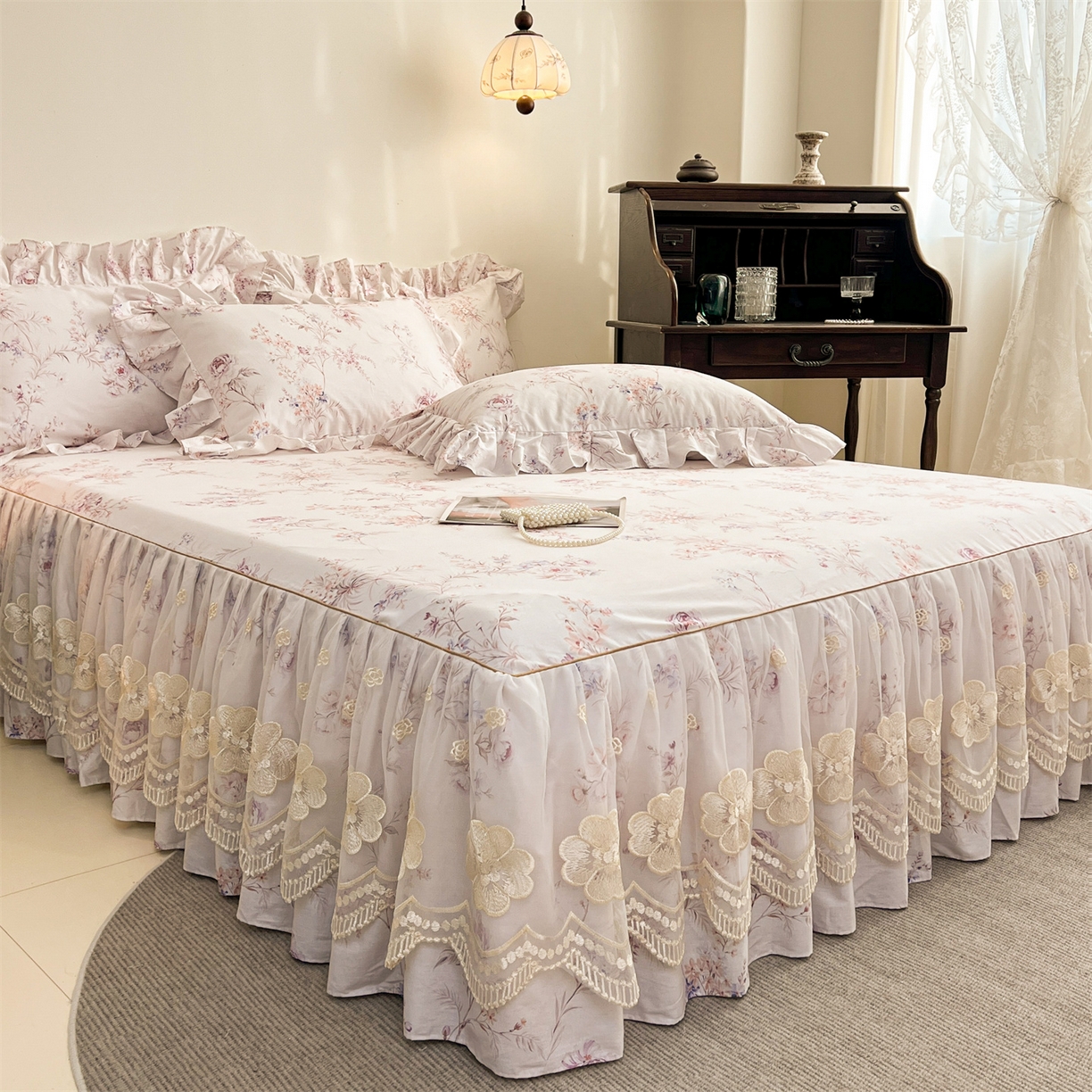 91家纺网 家纺一手货源 找家纺 宜凡家纺 2026新款全棉数码印花单床裙四件套④号系列 悦色