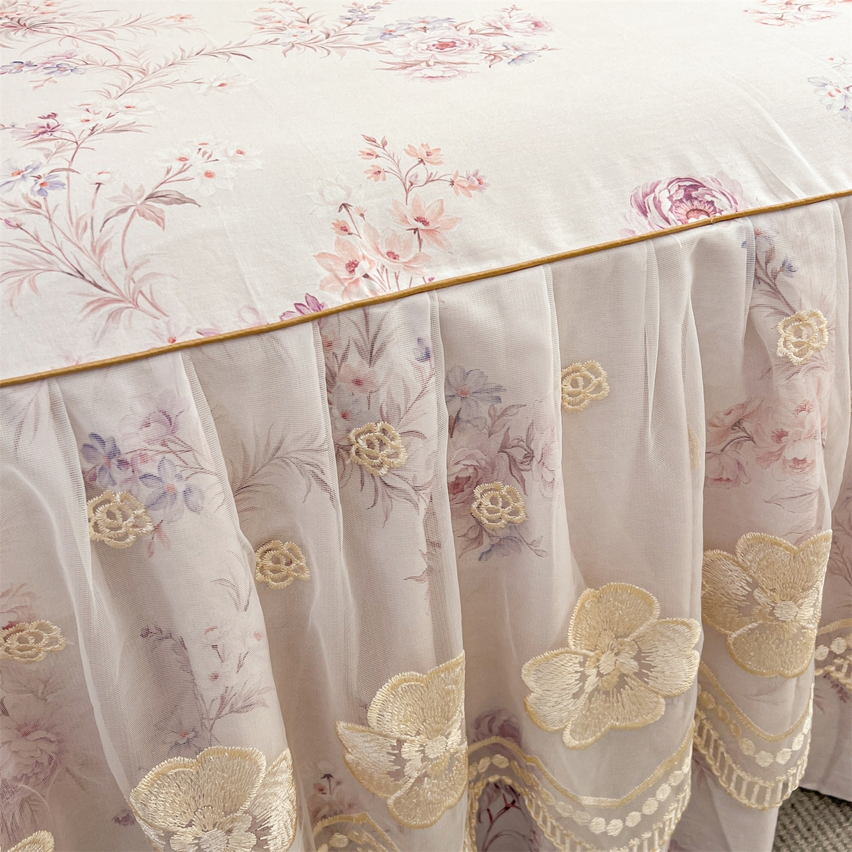 91家纺网 家纺一手货源 找家纺 宜凡家纺 2026新款全棉数码印花单床裙四件套④号系列 悦色