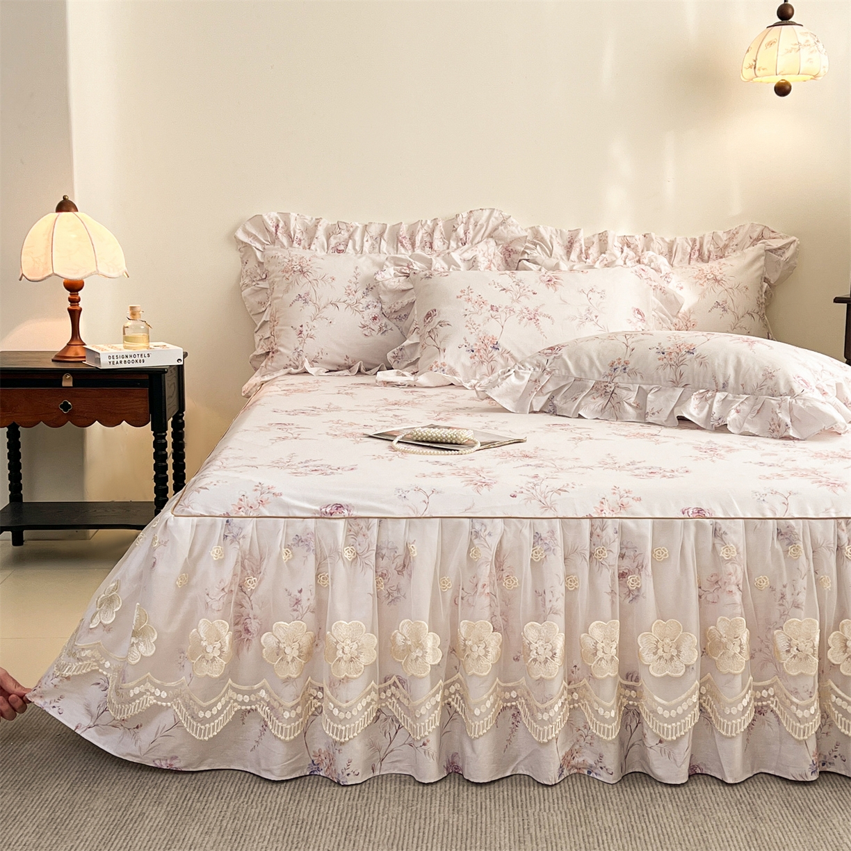 91家纺网 家纺一手货源 找家纺 宜凡家纺 2026新款全棉数码印花单床裙四件套④号系列 悦色