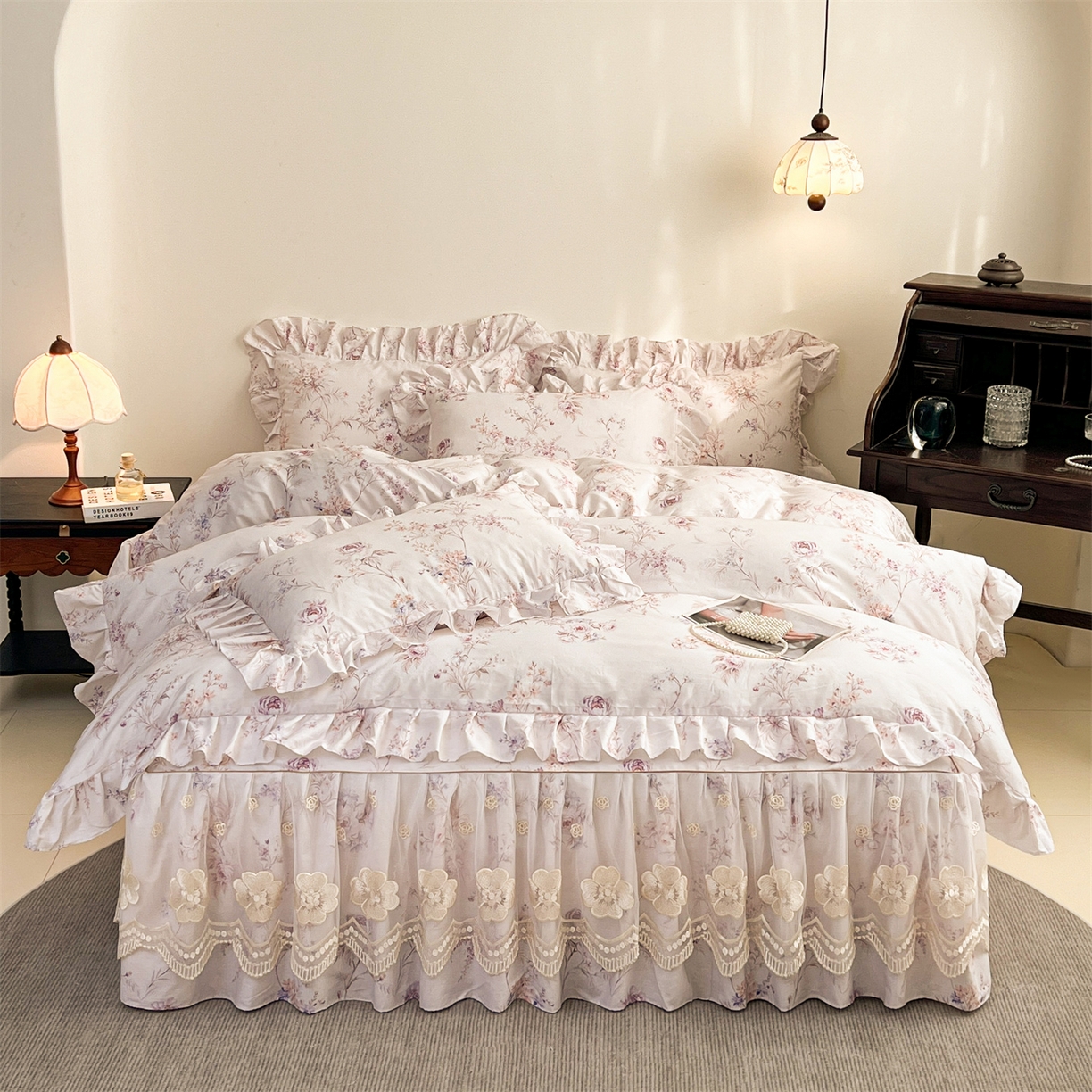 91家纺网 家纺一手货源 找家纺 宜凡家纺 2026新款全棉数码印花单床裙四件套④号系列 悦色