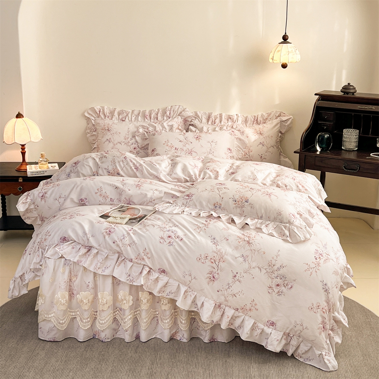 91家纺网 家纺一手货源 找家纺 宜凡家纺 2026新款全棉数码印花单床裙四件套④号系列 悦色