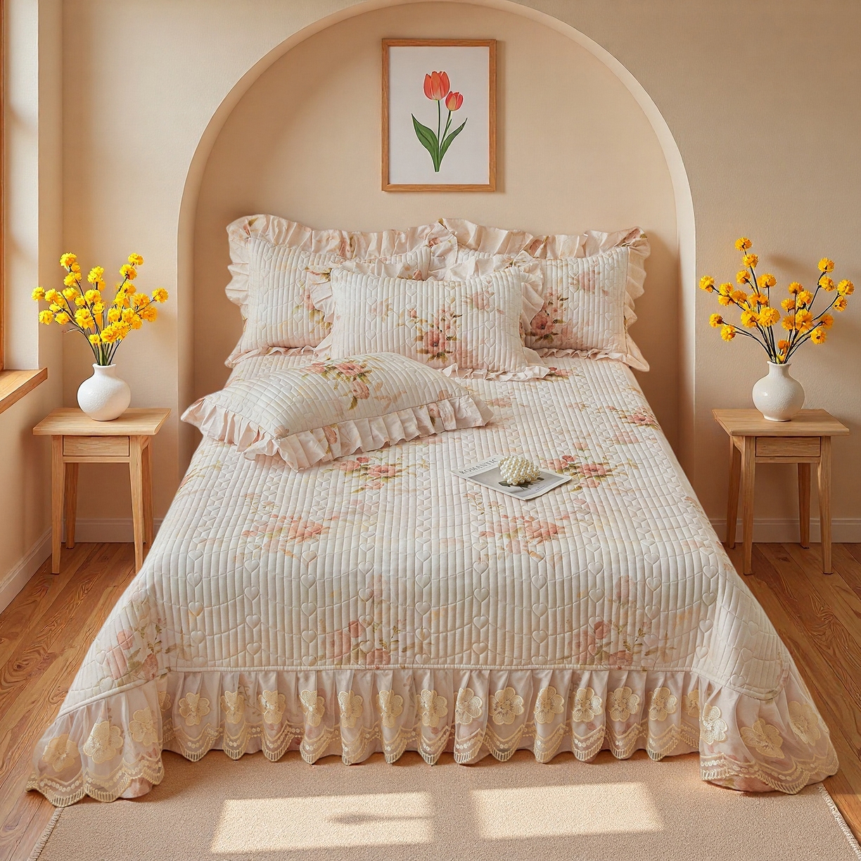 91家纺网 家纺一手货源 找家纺 宜凡家纺 2026新款全棉数码印花床盖三件套④号系列 轻悠花梦