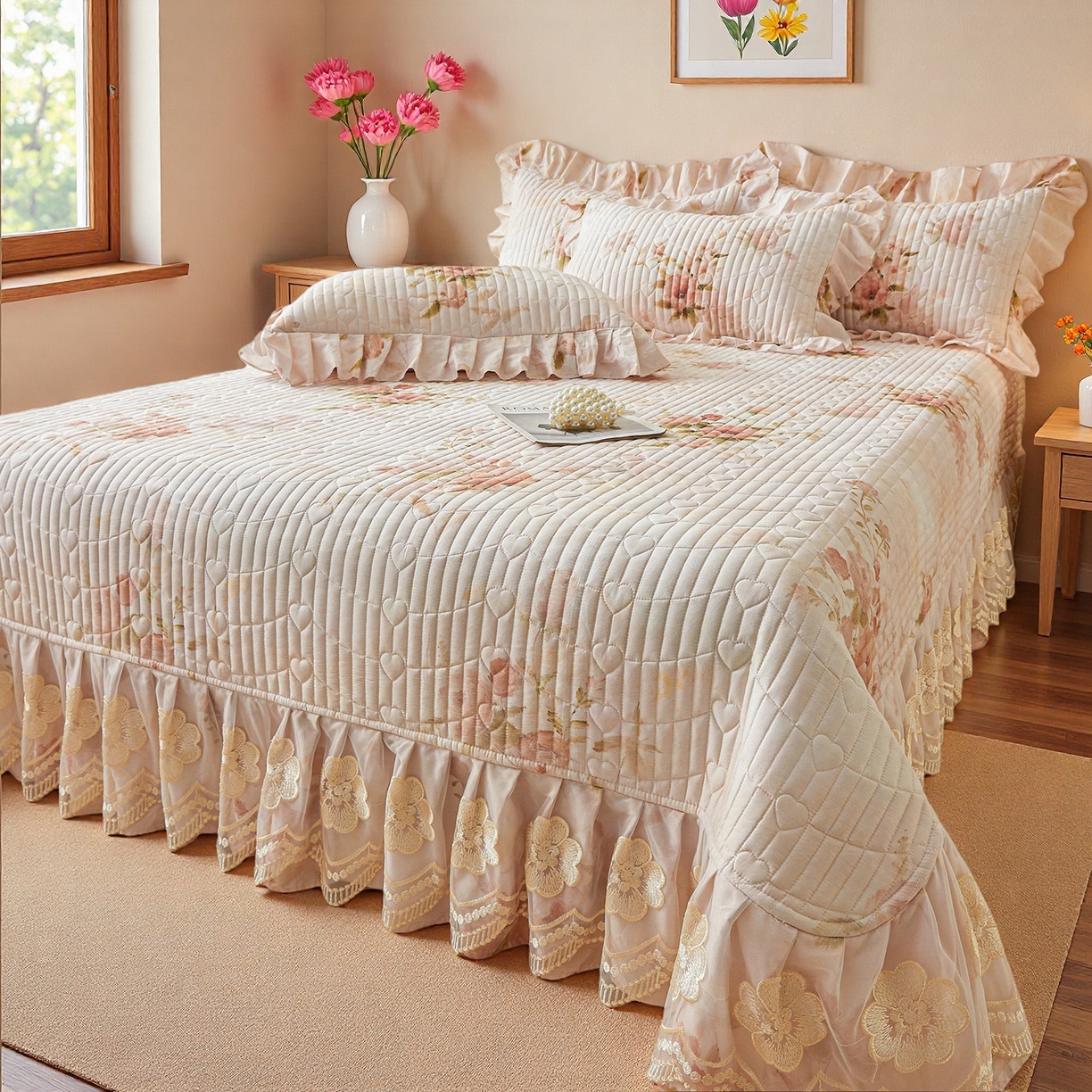 91家纺网 家纺一手货源 找家纺 宜凡家纺 2026新款全棉数码印花床盖三件套④号系列 轻悠花梦