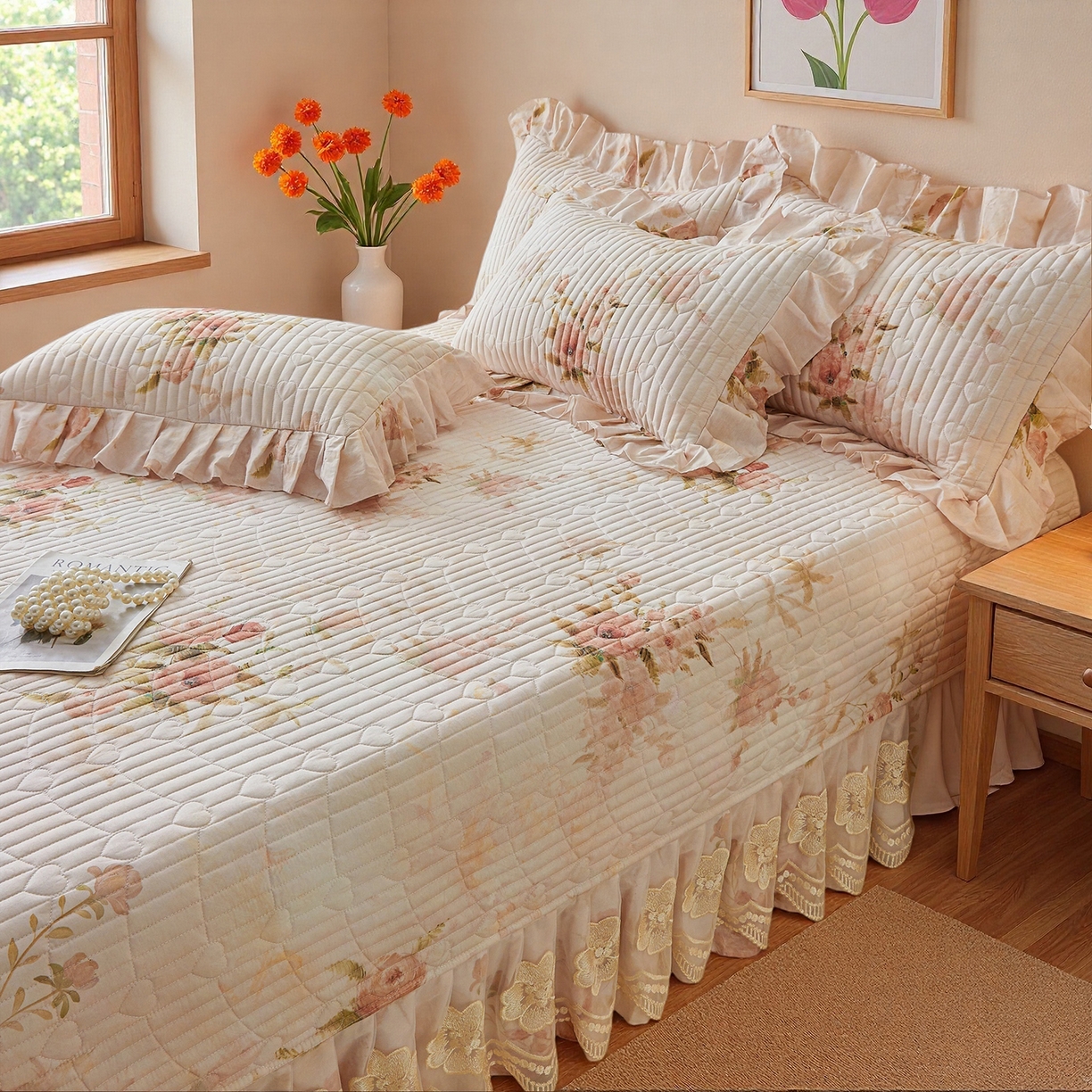 91家纺网 家纺一手货源 找家纺 宜凡家纺 2026新款全棉数码印花床盖三件套④号系列 轻悠花梦