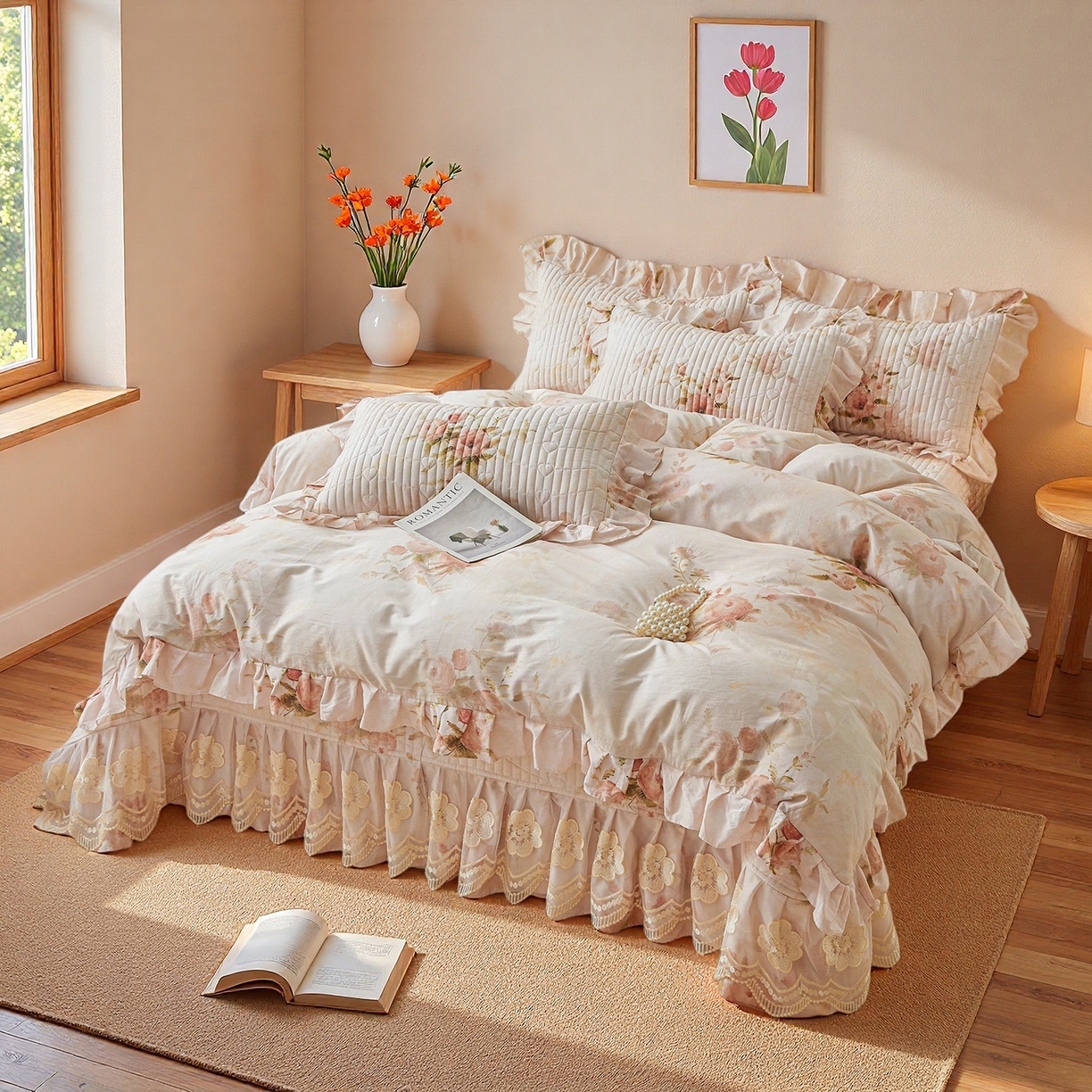 91家纺网 家纺一手货源 找家纺 宜凡家纺 2026新款全棉数码印花床盖三件套④号系列 轻悠花梦