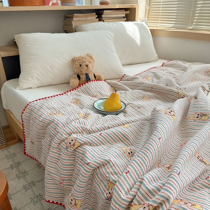 91家纺网 家纺一手货源 找家纺 顾里家纺 2026春夏新款韩系泡芙纱印花夏被夏凉被空调被 萌奇娃